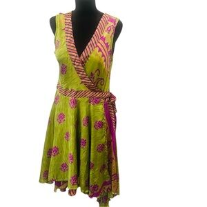 MT Collection Silk Viscose High-Low Midi Wrap Dress Made in India